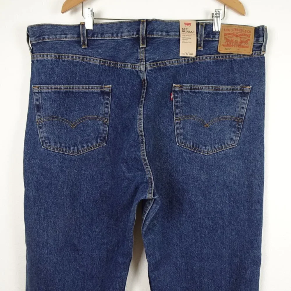 Levi's 505 Straight Leg Jeans Big Men's Size 46x34 Blue Denim Cotton